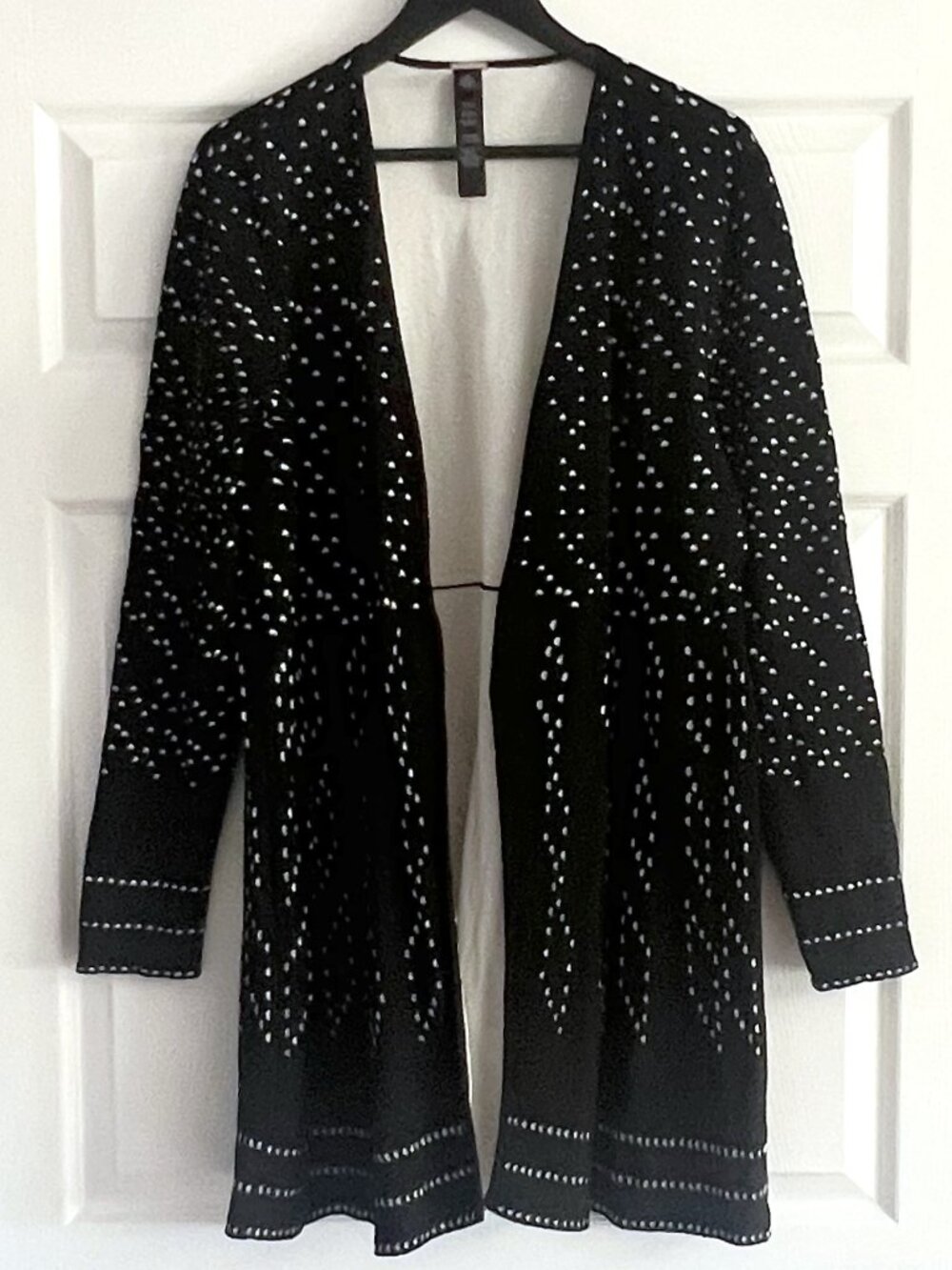 Chico's black white open front knit cardigan sweater long duster size 3 XL